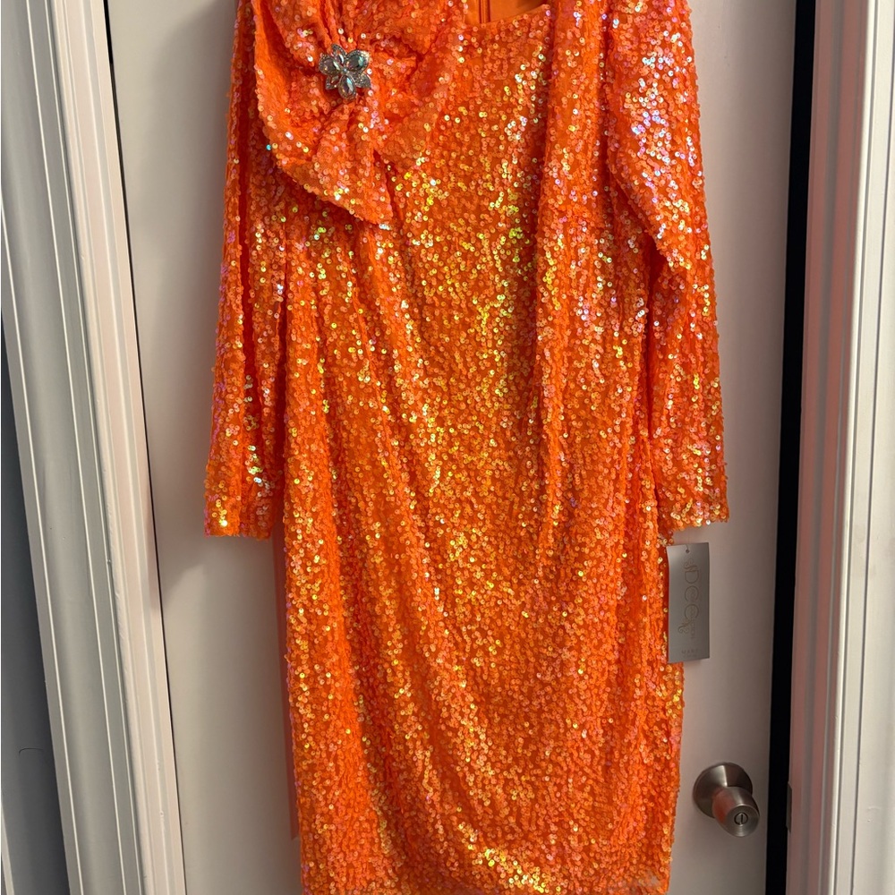 Orange Sequin Midi Dress